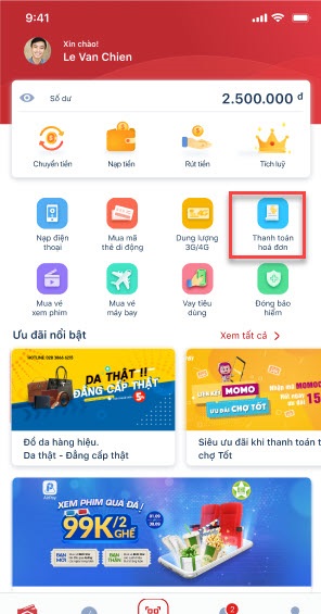 Select Bill payment on Vitapay